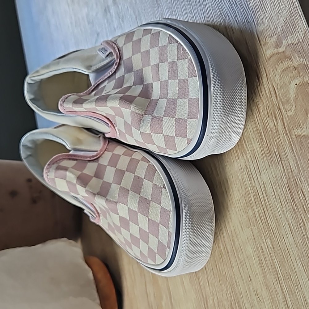 Vans Pink and Cream Checkered Slip-On Sneakers - Picture 7 of 8